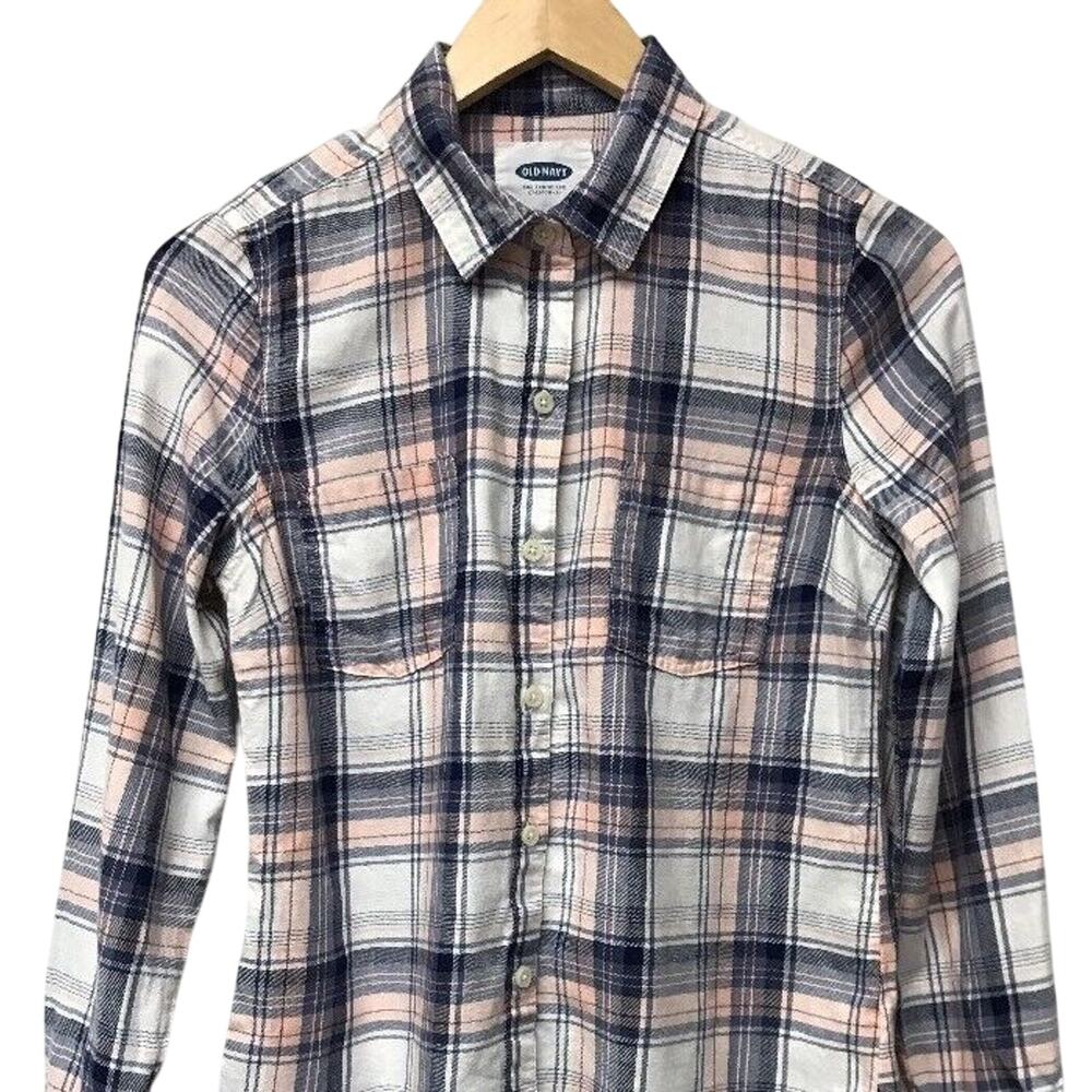 Old Navy Top Womens XS Plaid White Blue Pink - Picture 3 of 9